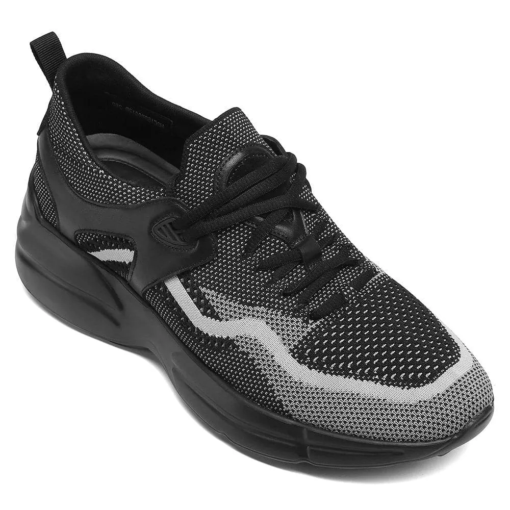 7CM / 2.76 Inches CMR CHAMARIPA Step Up Your Height & Style with Black Lace-Up Knit Sneakers