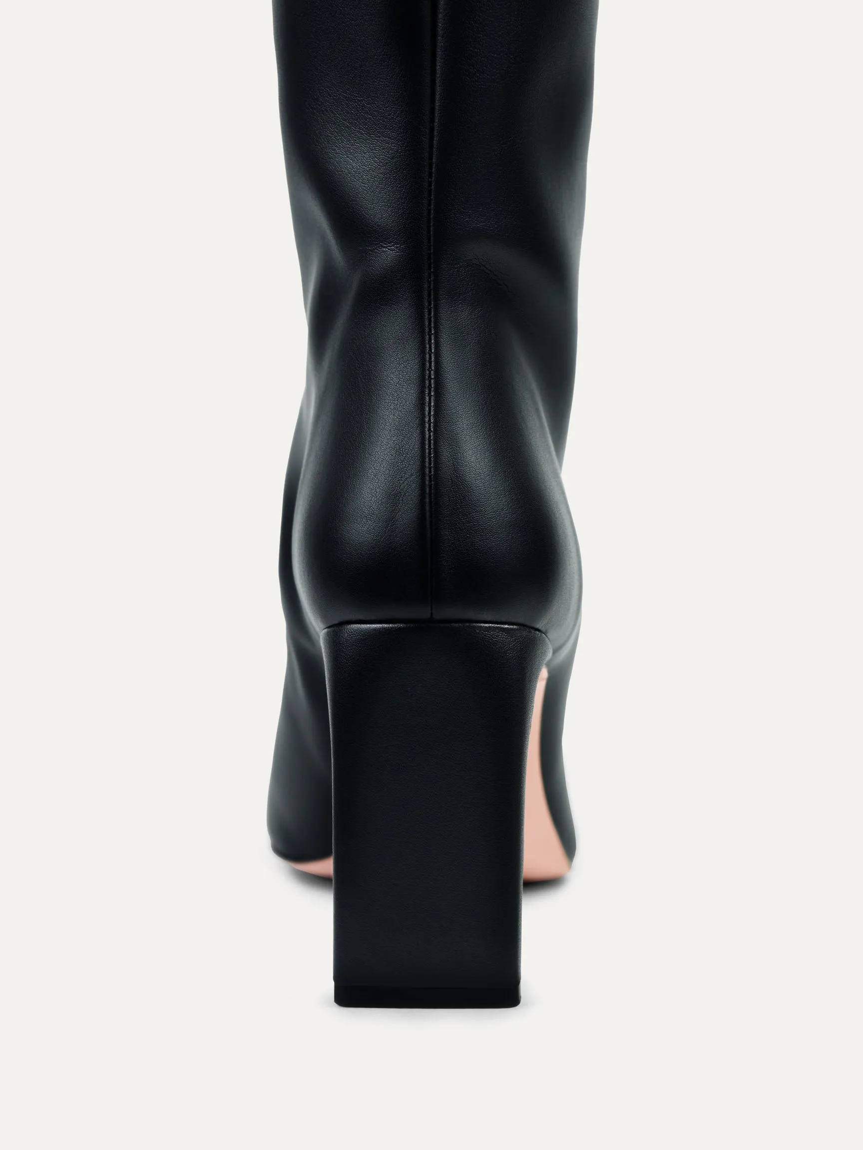 8.30AM Cactus Leather Vegan High Knee Heeled Boots | Black