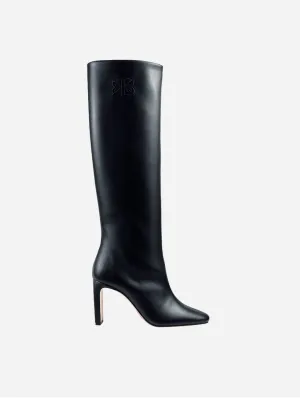 8.30AM Cactus Leather Vegan High Knee Heeled Boots | Black