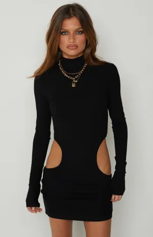 Adya Black High Neck Cut Out Mini Dress