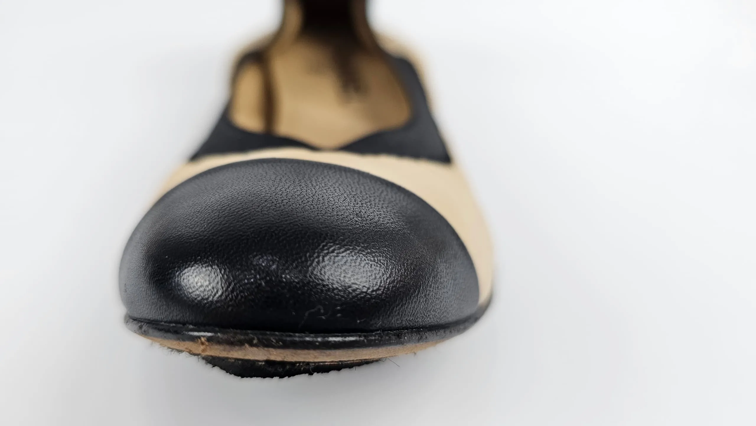 Ballerina Beige/Black Lambskin Ballet Flats