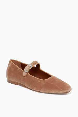 Beige Velvet Mary Jane Flats