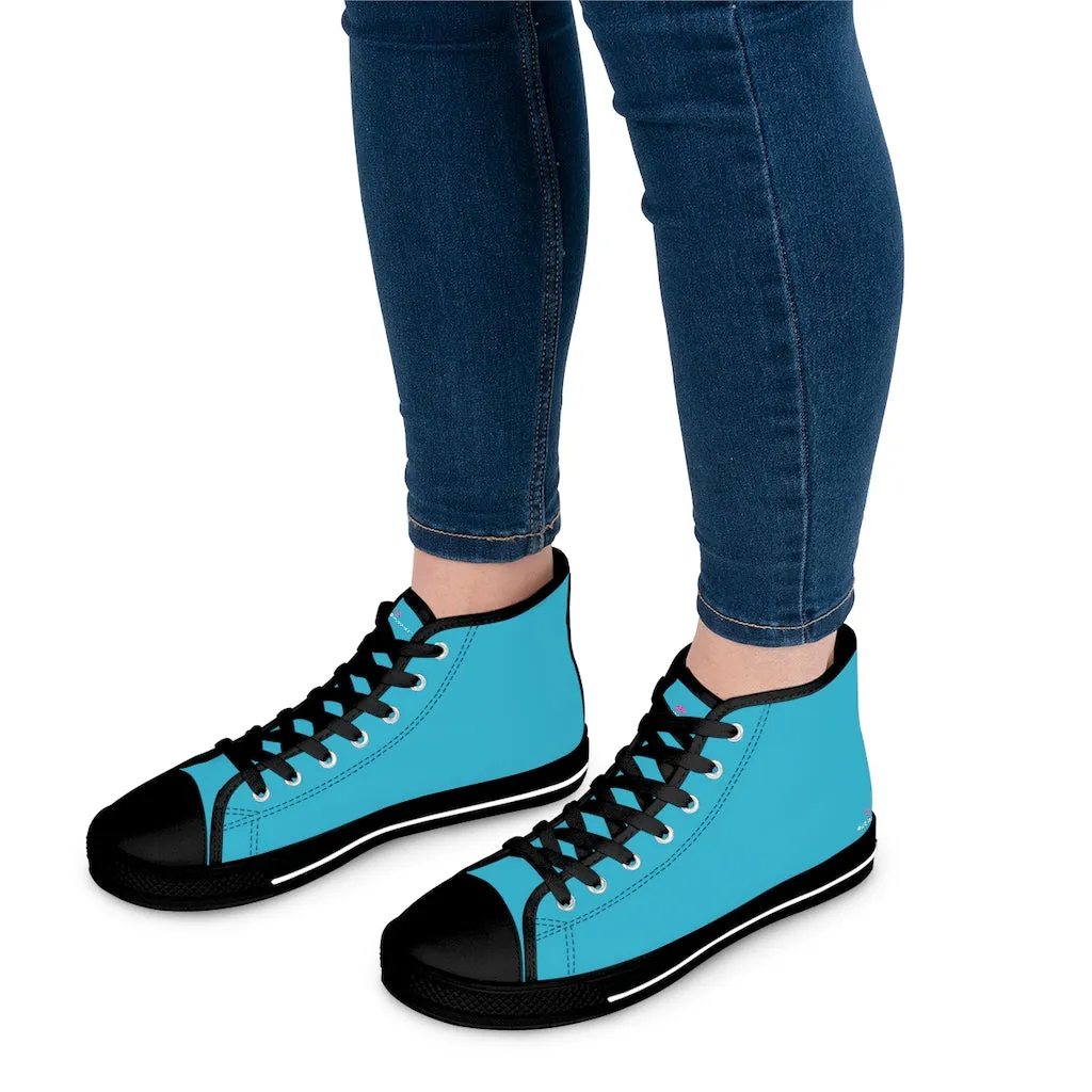 Blue Color Ladies' High Tops, Solid Color Best Women's High Top Sneakers Canvas Tennis Shoes