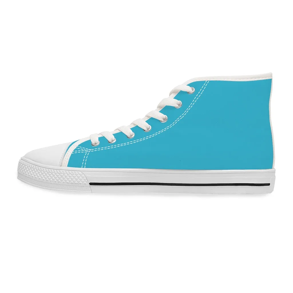 Blue Color Ladies' High Tops, Solid Color Best Women's High Top Sneakers Canvas Tennis Shoes