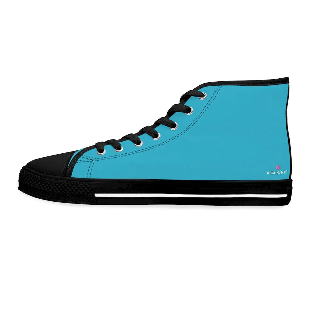 Blue Color Ladies' High Tops, Solid Color Best Women's High Top Sneakers Canvas Tennis Shoes