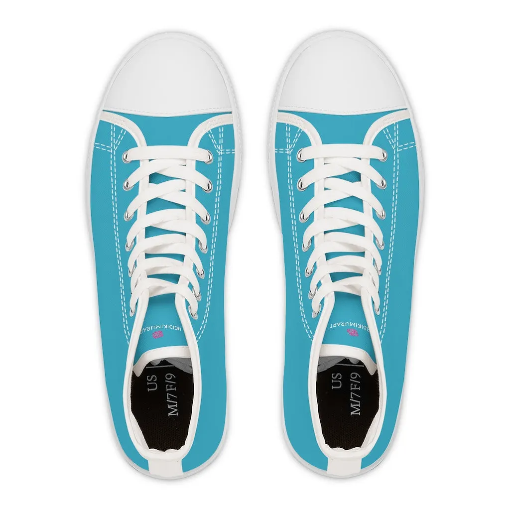 Blue Color Ladies' High Tops, Solid Color Best Women's High Top Sneakers Canvas Tennis Shoes