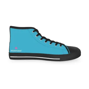 Blue Men's High Tops, Blue Color Modern Minimalist Best Men's High Top Sneakers (US Size: 5-14)