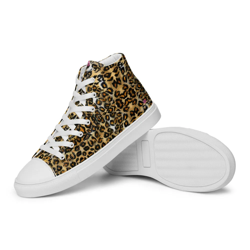 Brown Leopard Women's Sneakers, Sexy Animal Print Premium High Top Tennis Shoes For Ladies