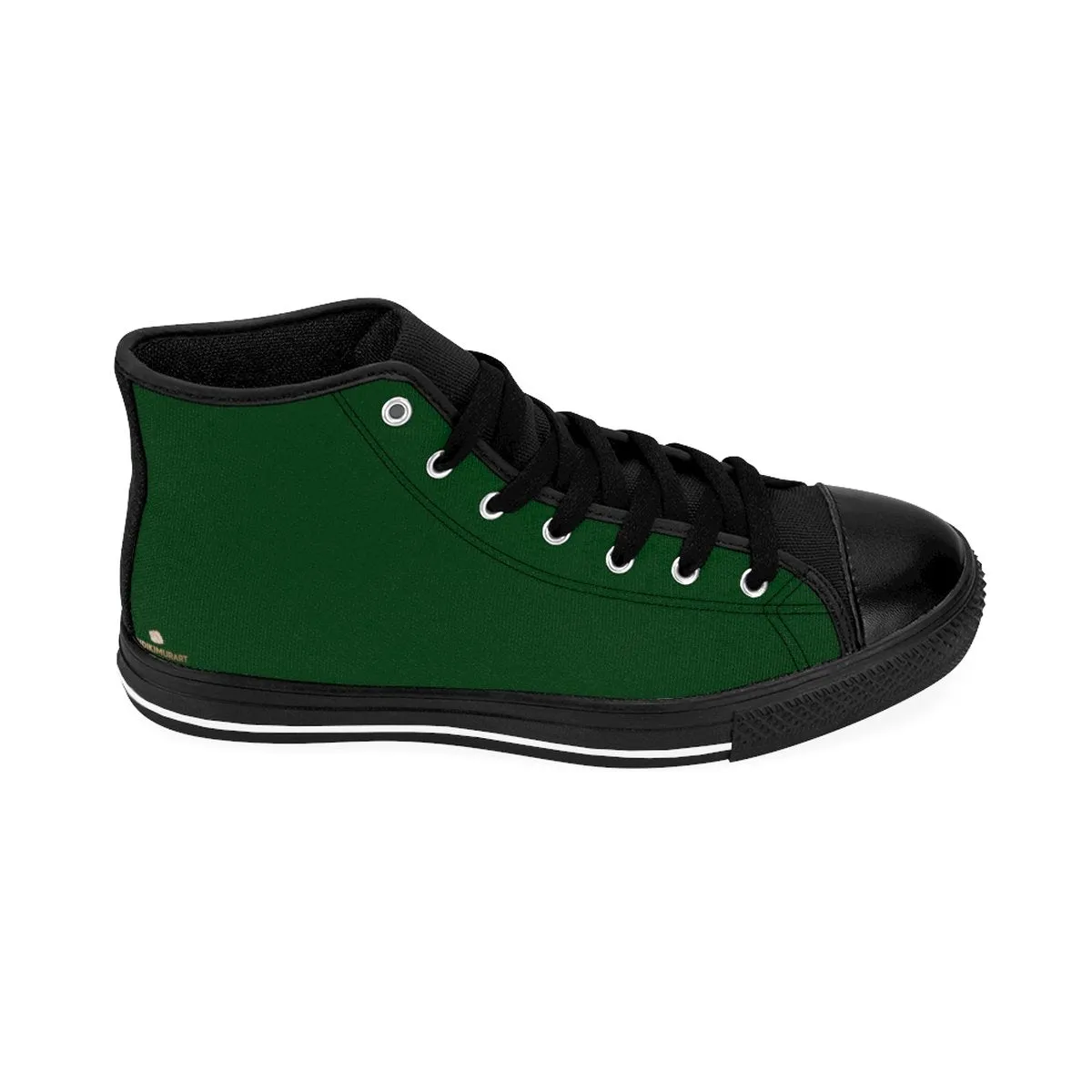 Dark Green Men's High Top Sneakers, Best Emerald Dark Green Solid Color Print Premium Quality Men's High-Top Sneakers