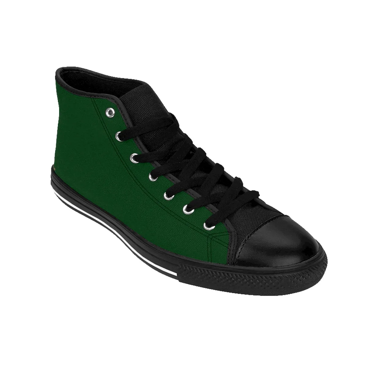 Dark Green Men's High Top Sneakers, Best Emerald Dark Green Solid Color Print Premium Quality Men's High-Top Sneakers