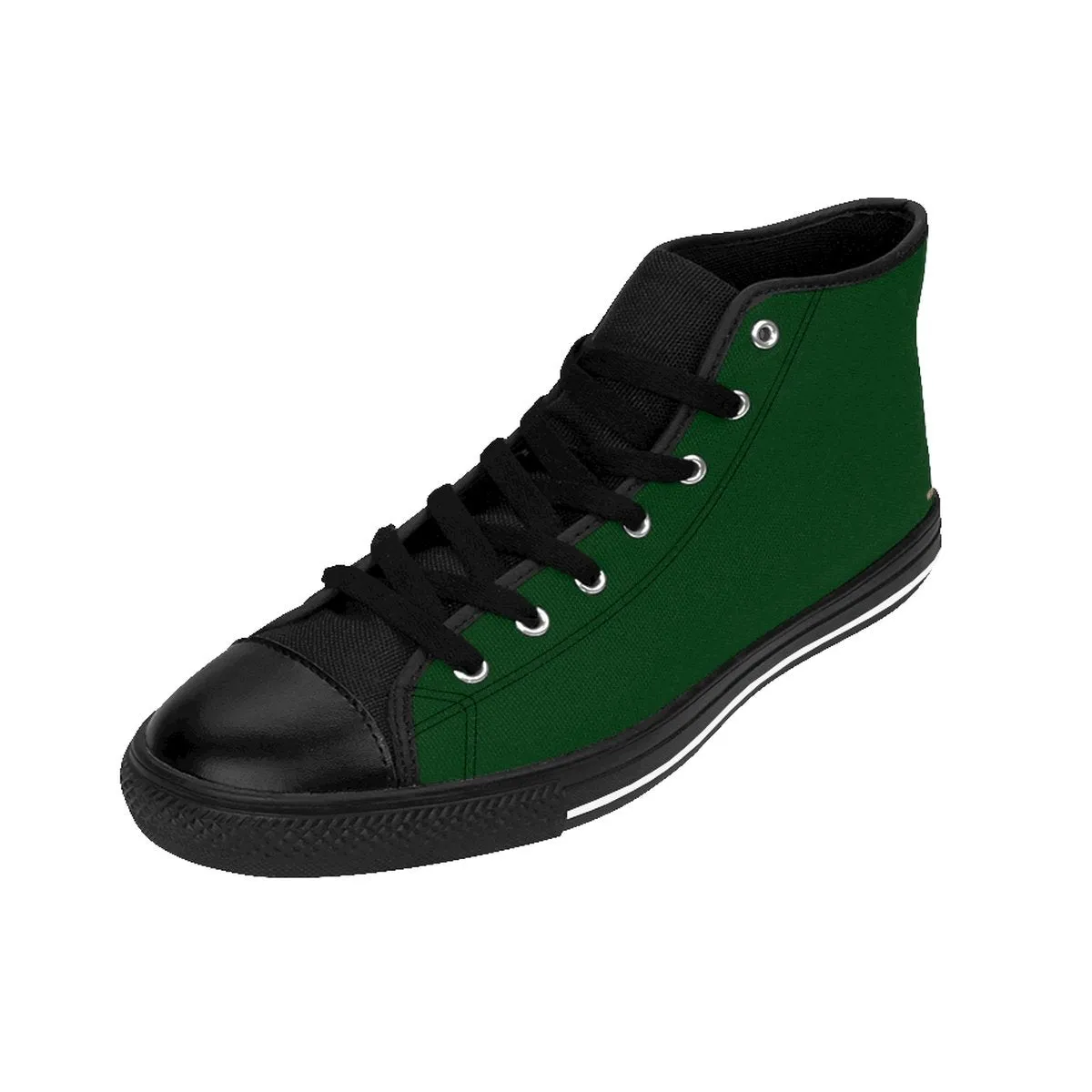 Dark Green Men's High Top Sneakers, Best Emerald Dark Green Solid Color Print Premium Quality Men's High-Top Sneakers