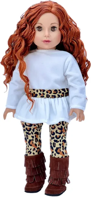 Fashion Safari - Clothes for 18 inch Doll - Ivory Velvet Tunic with Cheetah Leggings and Fringed Boots