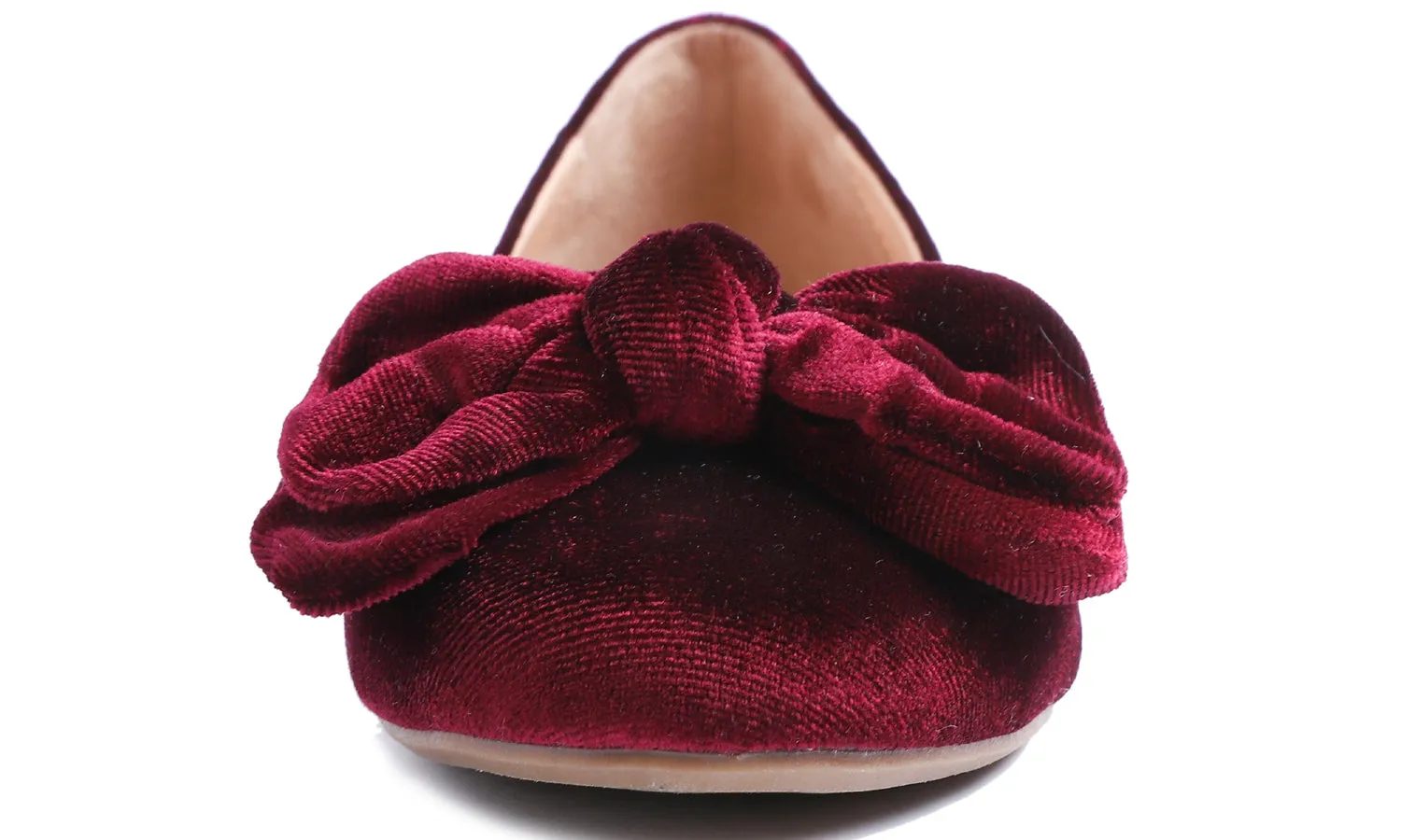 Feversole Women's Round Toe Cute Bow Trim Ballet Flats Burgundy Red Velvet Twist Bow