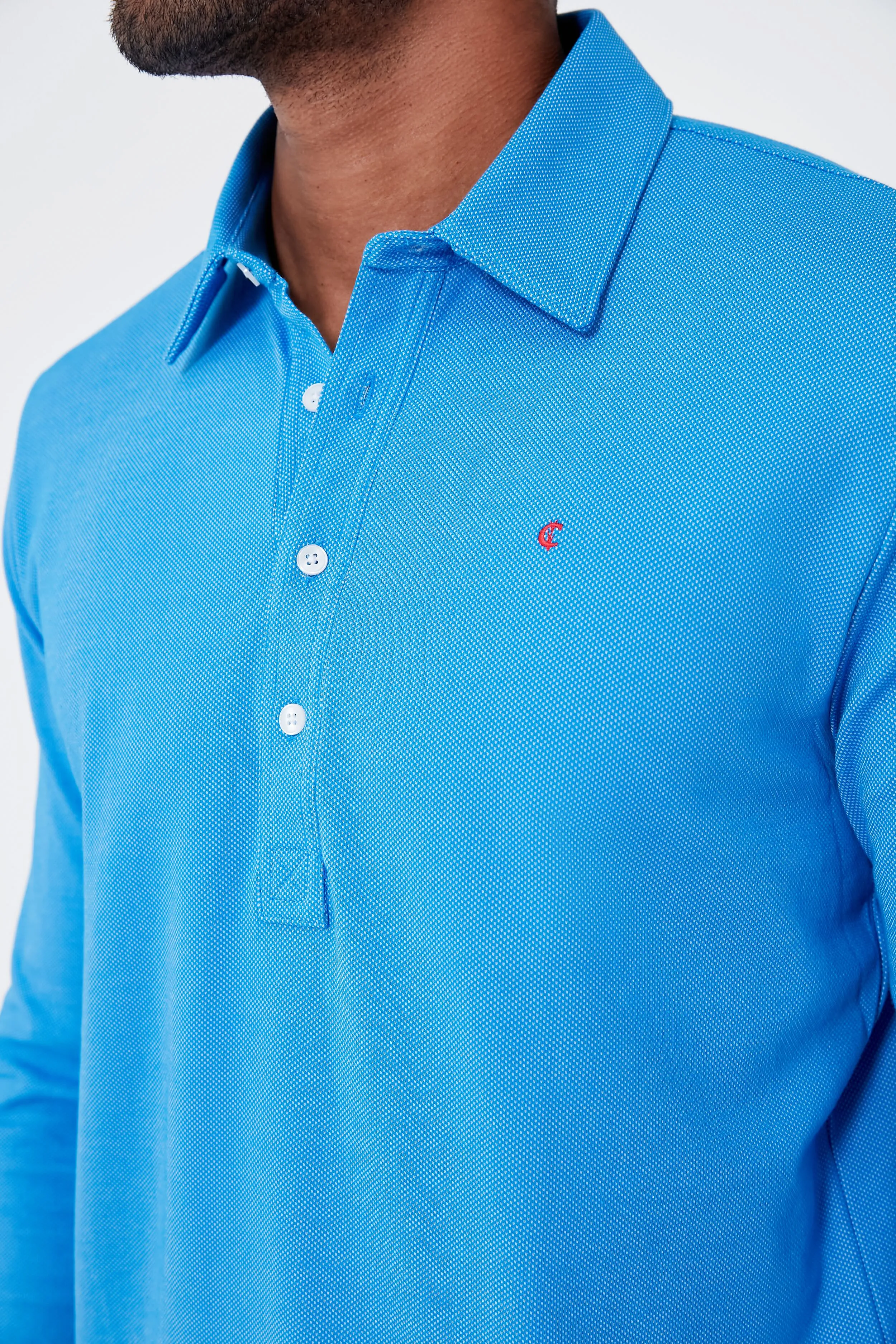 French Blue Jacquard Long Sleeve Range Polo