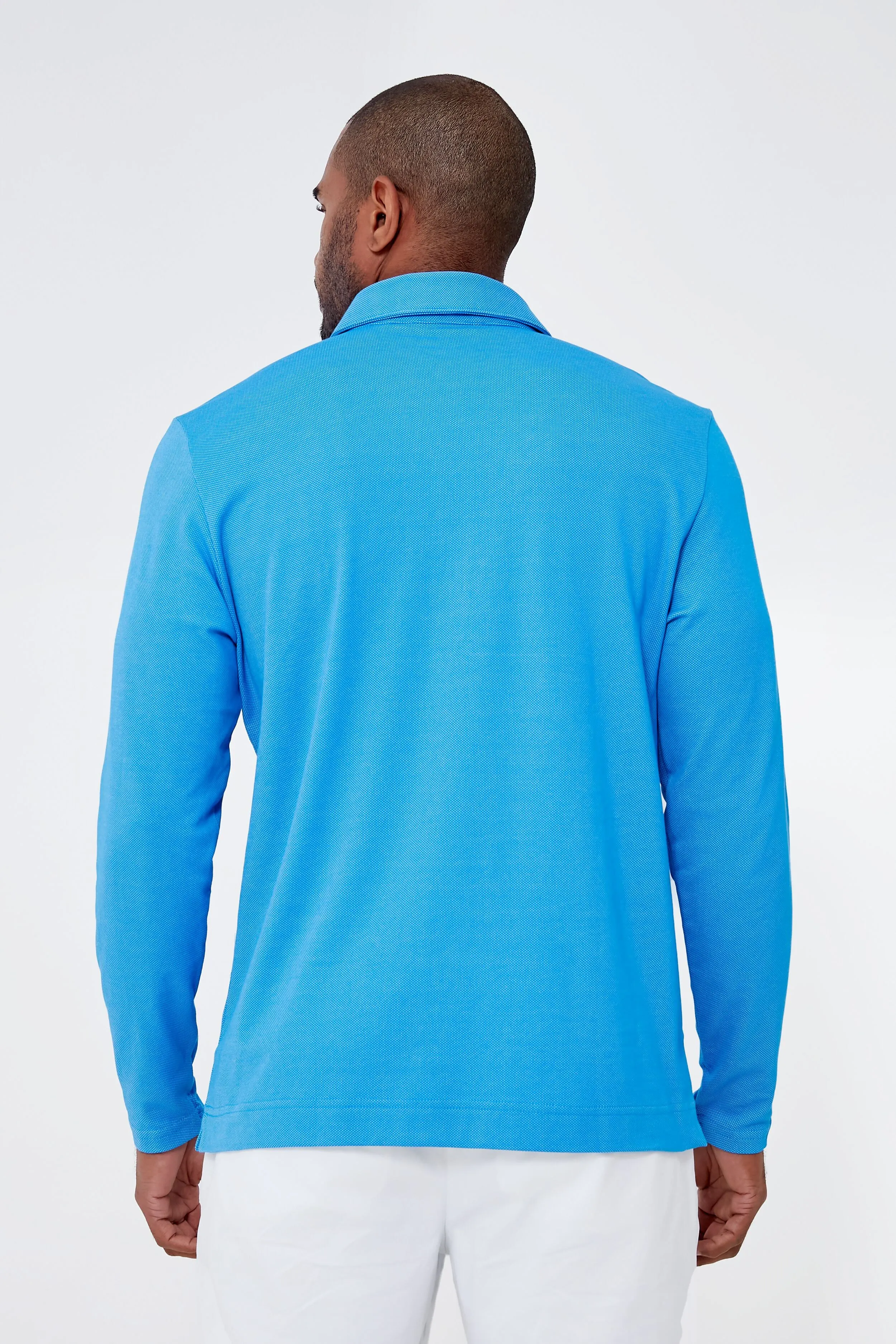 French Blue Jacquard Long Sleeve Range Polo