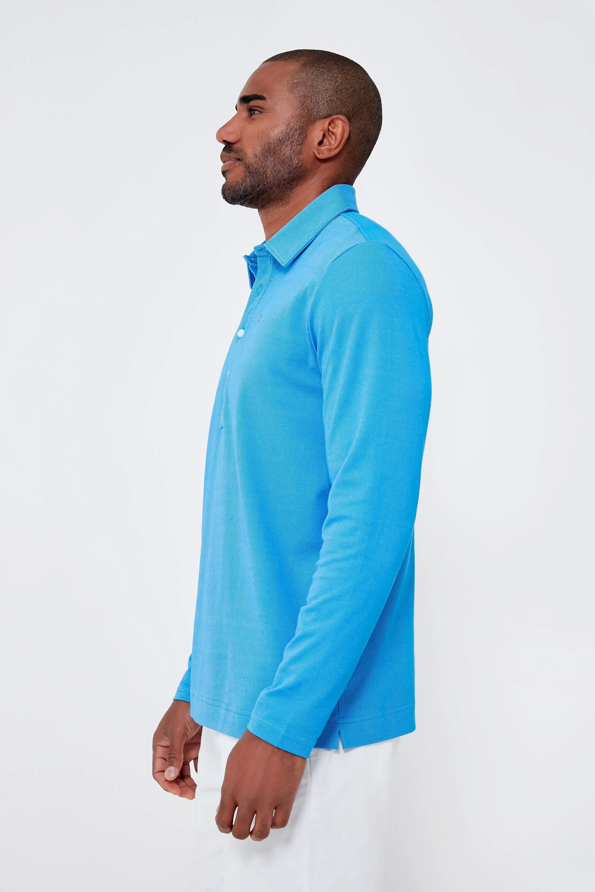 French Blue Jacquard Long Sleeve Range Polo