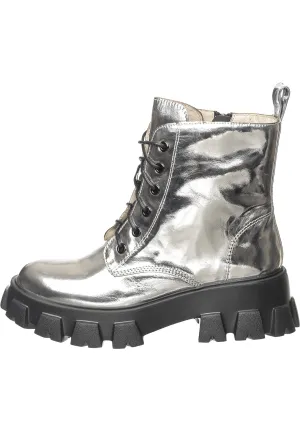 Glossy Chunky Combat Boots - Silver