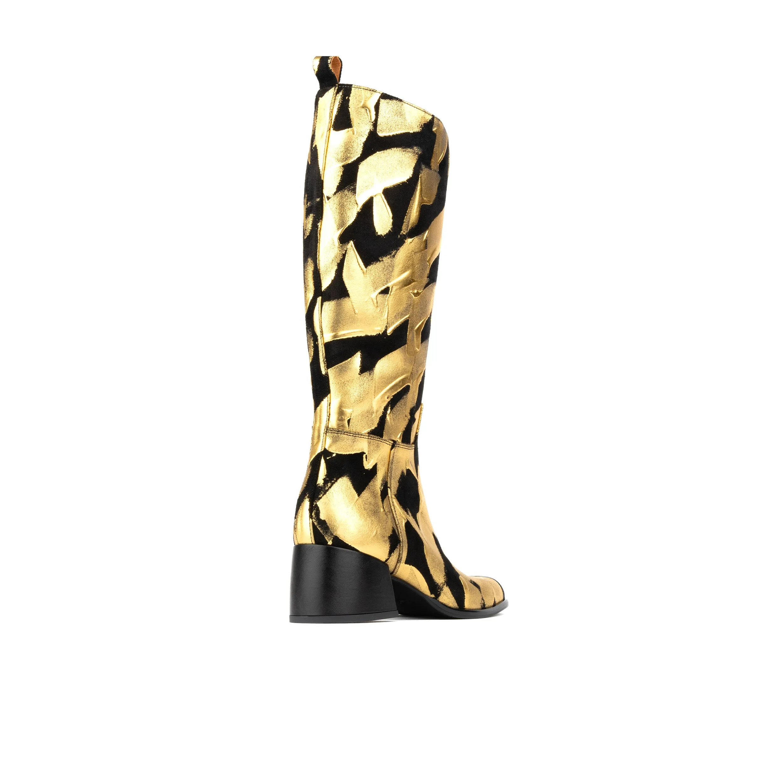 Gogo - Gold Black - Women's square toe knee-high boot in gold & black leather