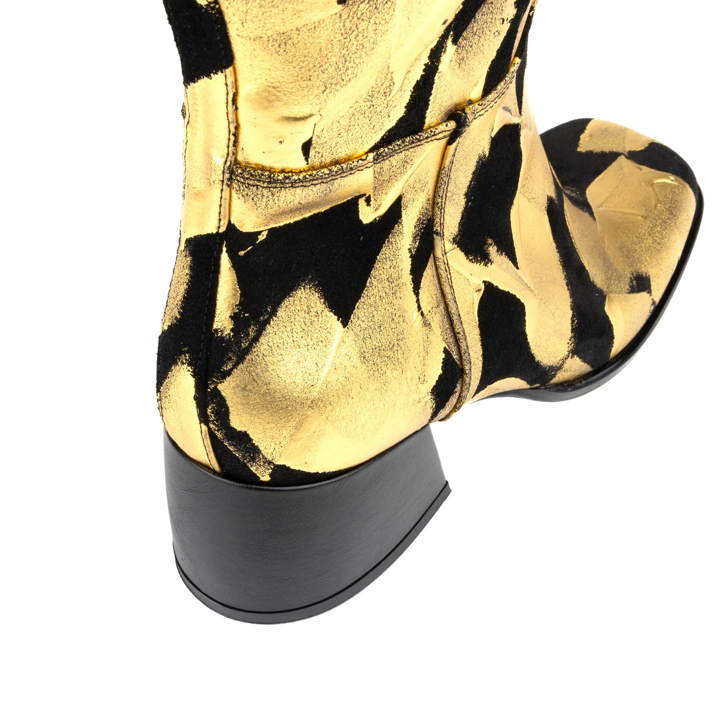 Gogo - Gold Black - Women's square toe knee-high boot in gold & black leather