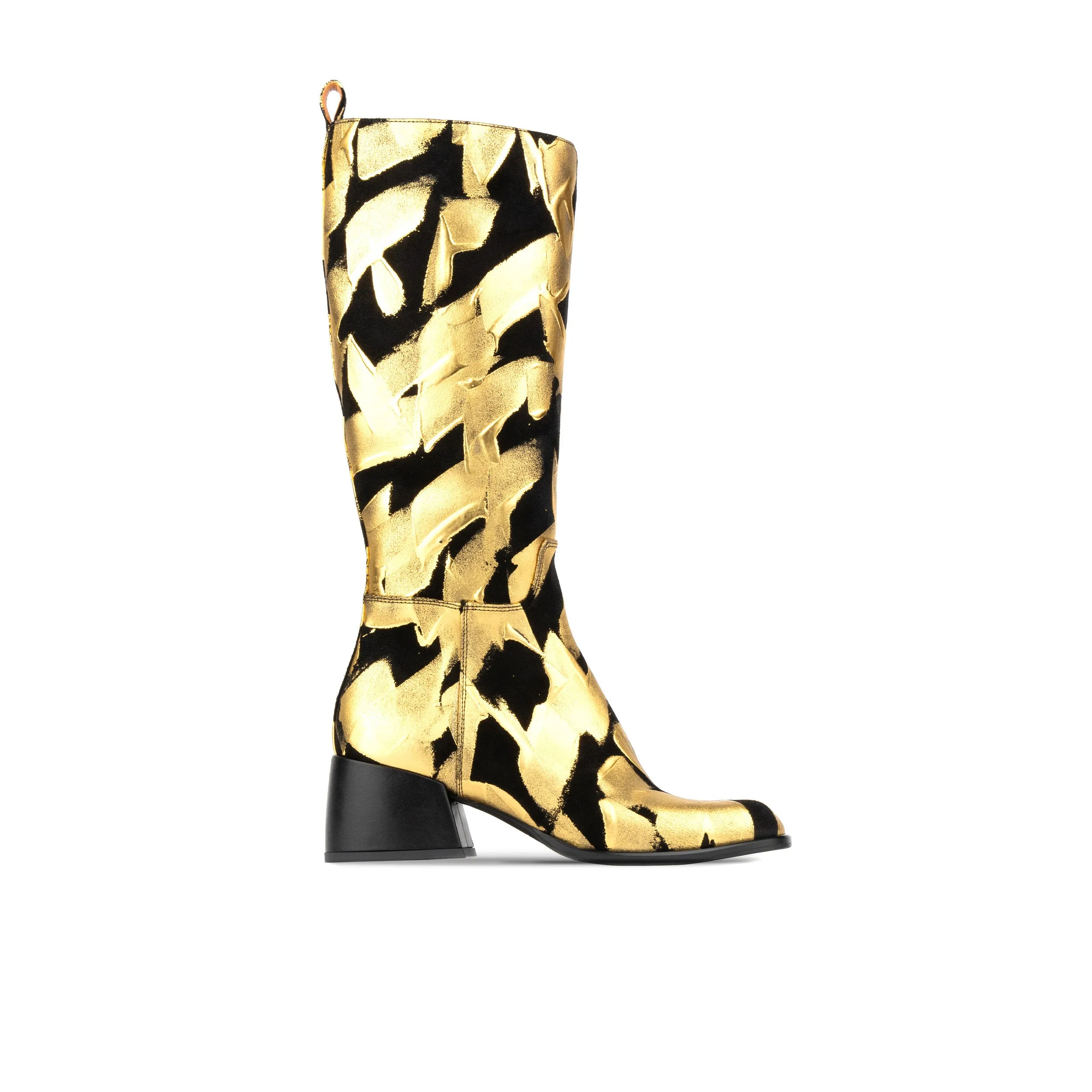 Gogo - Gold Black - Women's square toe knee-high boot in gold & black leather