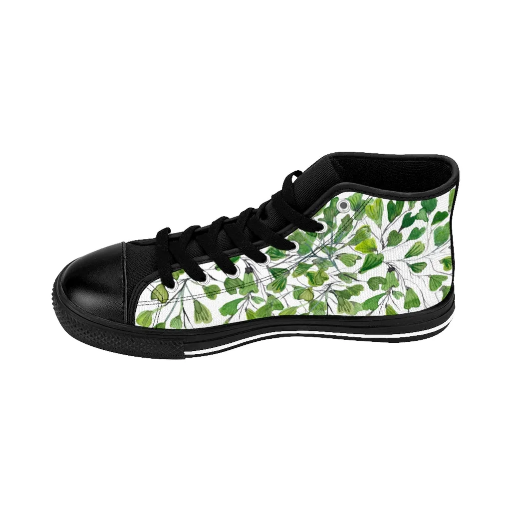 Green Fern Men's High-top Sneakers, Maidenhair Leaf Designer Tennis Running Shoes For Men