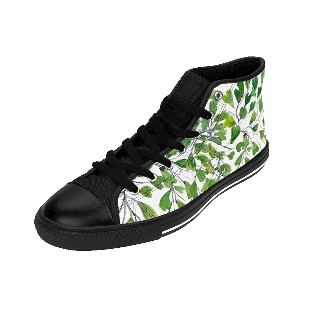 Green Fern Men's High-top Sneakers, Maidenhair Leaf Designer Tennis Running Shoes For Men