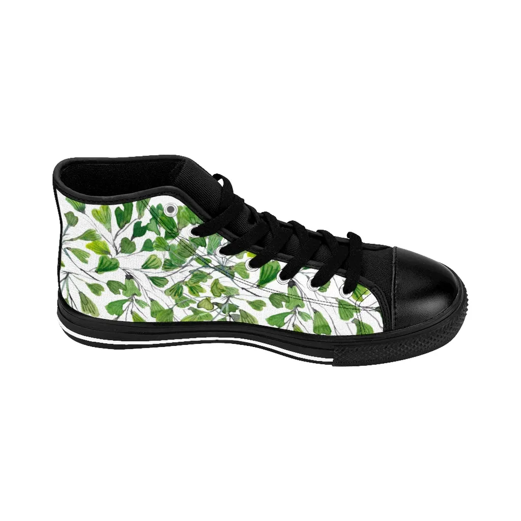 Green Fern Men's High-top Sneakers, Maidenhair Leaf Designer Tennis Running Shoes For Men