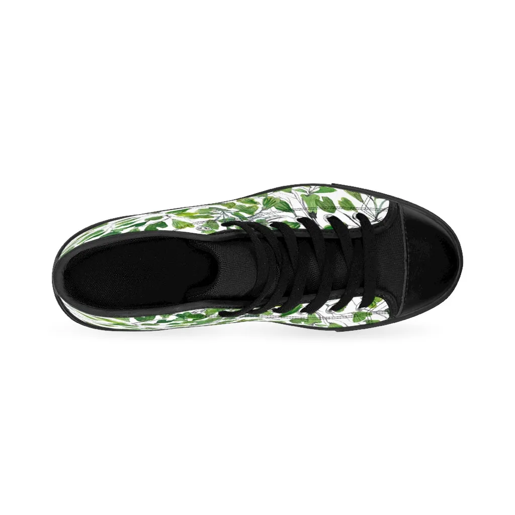 Green Fern Men's High-top Sneakers, Maidenhair Leaf Designer Tennis Running Shoes For Men