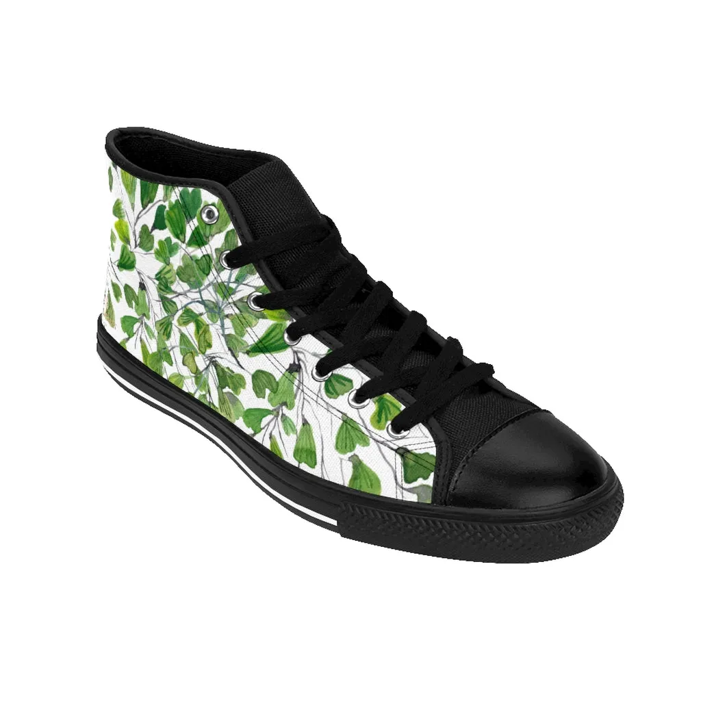 Green Fern Men's High-top Sneakers, Maidenhair Leaf Designer Tennis Running Shoes For Men