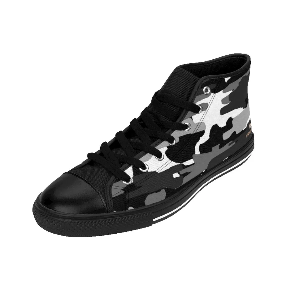 Grey Camo High-top Sneakers, Camouflage Military Print Men's Designer Tennis Running Shoes