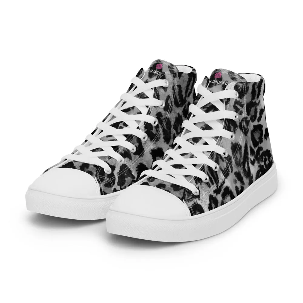 Grey Leopard Print Women's Sneakers, Sexy Animal Print Premium High Top Tennis Shoes For Ladies