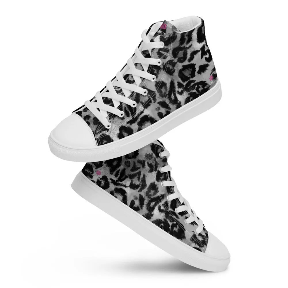 Grey Leopard Print Women's Sneakers, Sexy Animal Print Premium High Top Tennis Shoes For Ladies