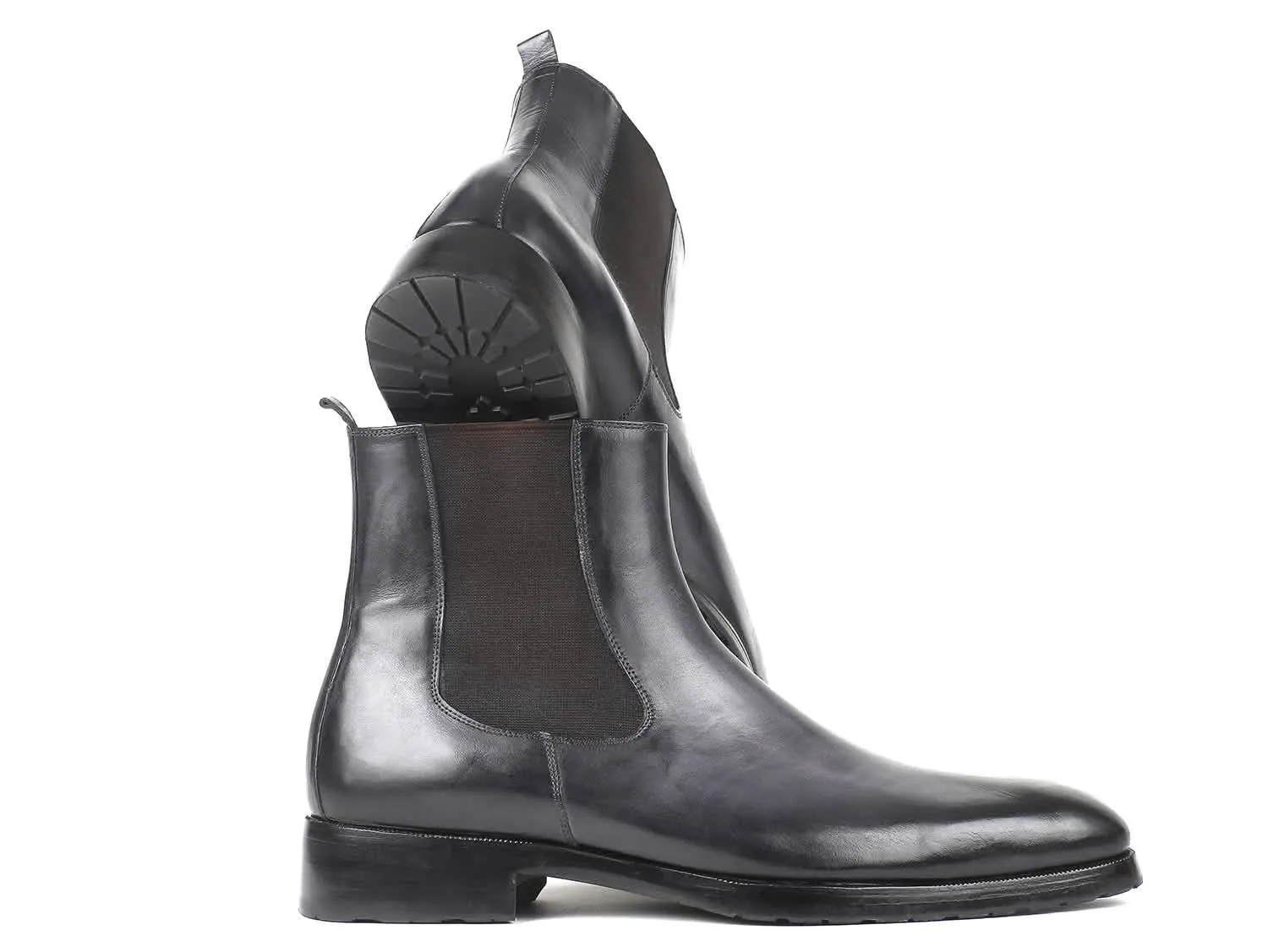 Handcrafted Black & Gray Leather Chelsea Boots for Men by Paul Parkman