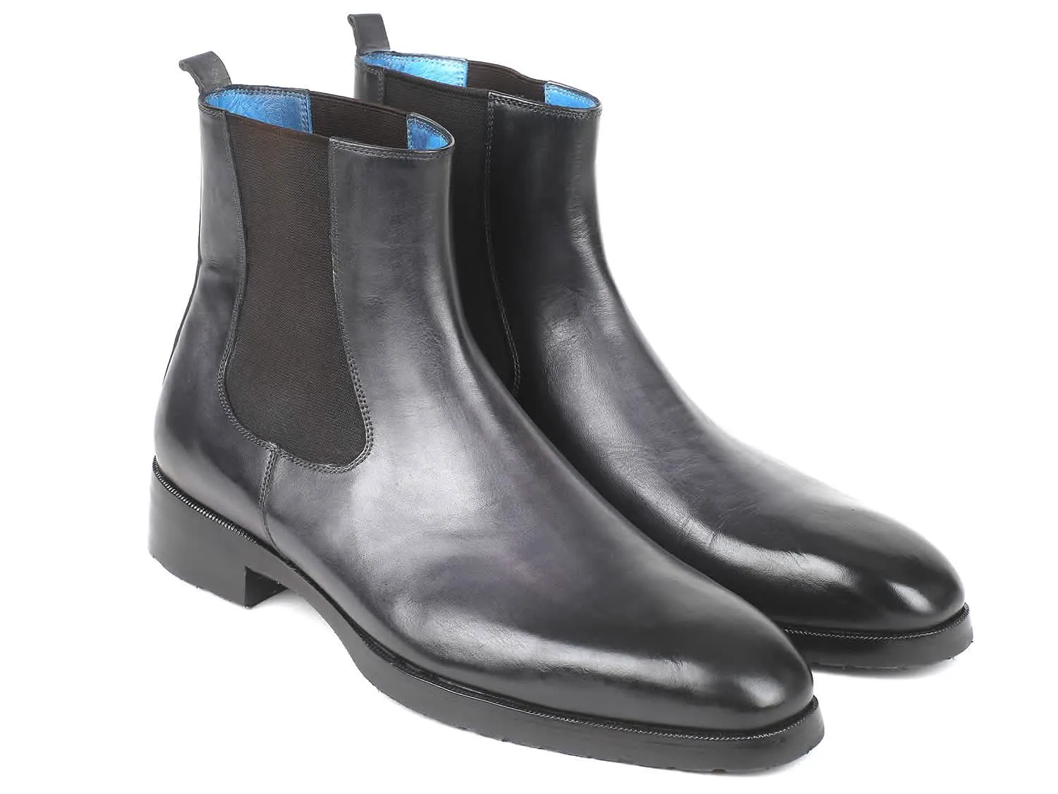 Handcrafted Black & Gray Leather Chelsea Boots for Men by Paul Parkman