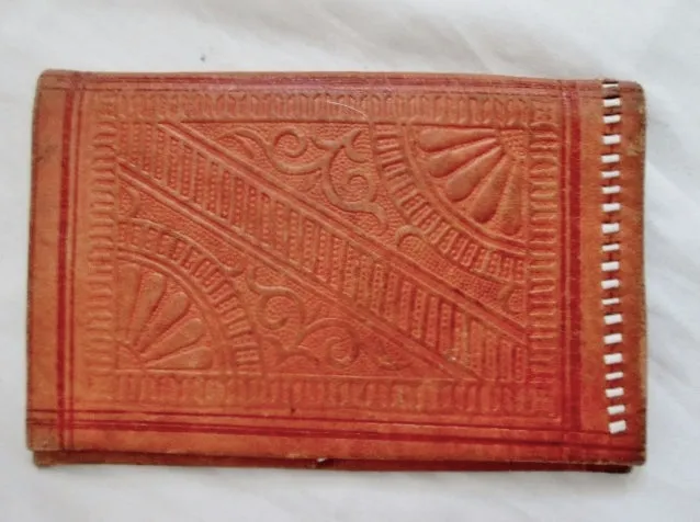 Handmade MOROCCO Mexican Tooled Leather Wallet Purse Organizer BROWN Ethnic Folk Art