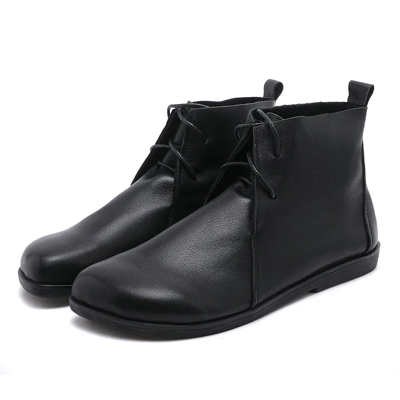 Handmade Soft Leather Barefoot Ankle Boots Retro Round Toe Short Boots Women Mori Girl Boots