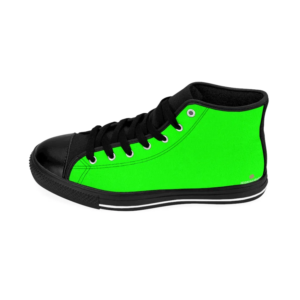 Hot Green Men's High Tops, Best Bright Green Solid Color Men's Classic Sneakers Tennis Running Shoes