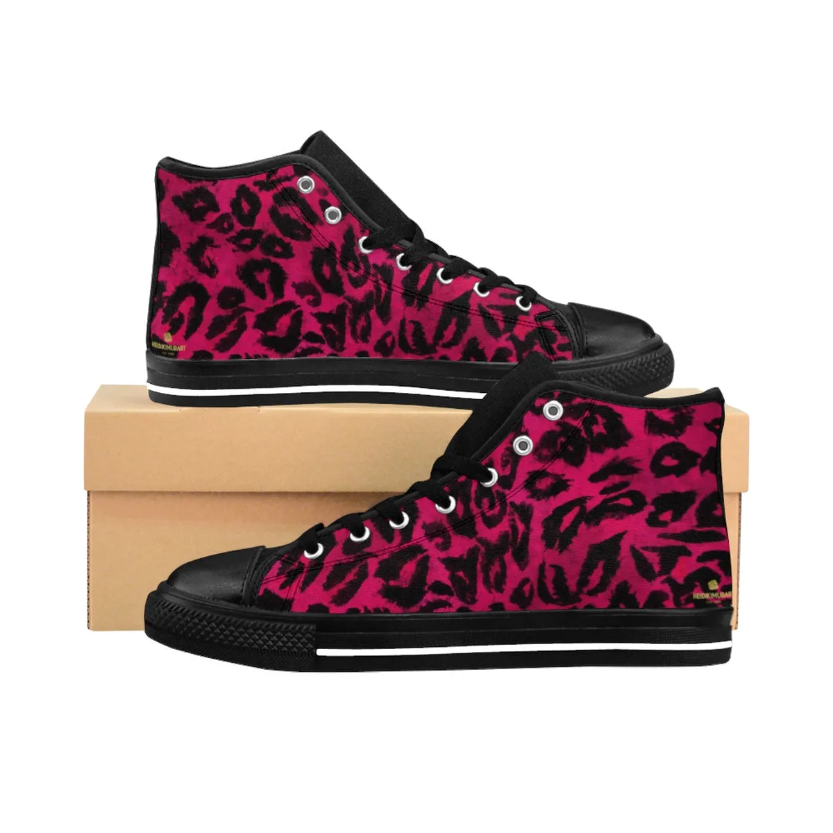 Hot Pink Leopard Men's Sneakers, Animal Print Premium High-top Fashion Tennis Shoes