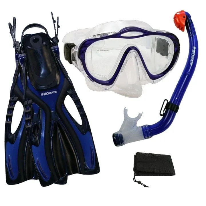 Junior Snorkeling Scuba Diving PURGE Mask DRY Snorkel Fins w/ Mesh Bag Set for kids - SCS0041