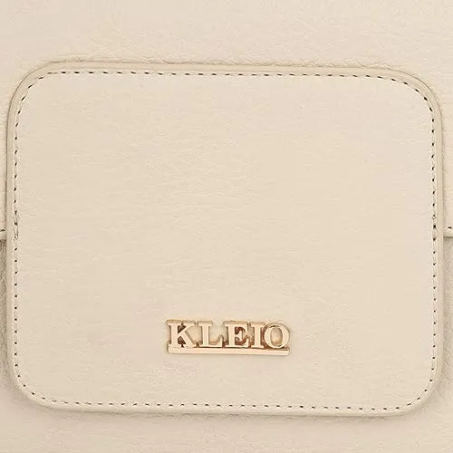 KLEIO Vegan Leather Box-Shaped Monochromatic Handbag for Women (Cream) with Magnetic Closure