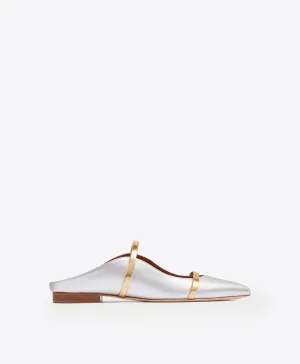 Maureen Silver Leather Flat Mules