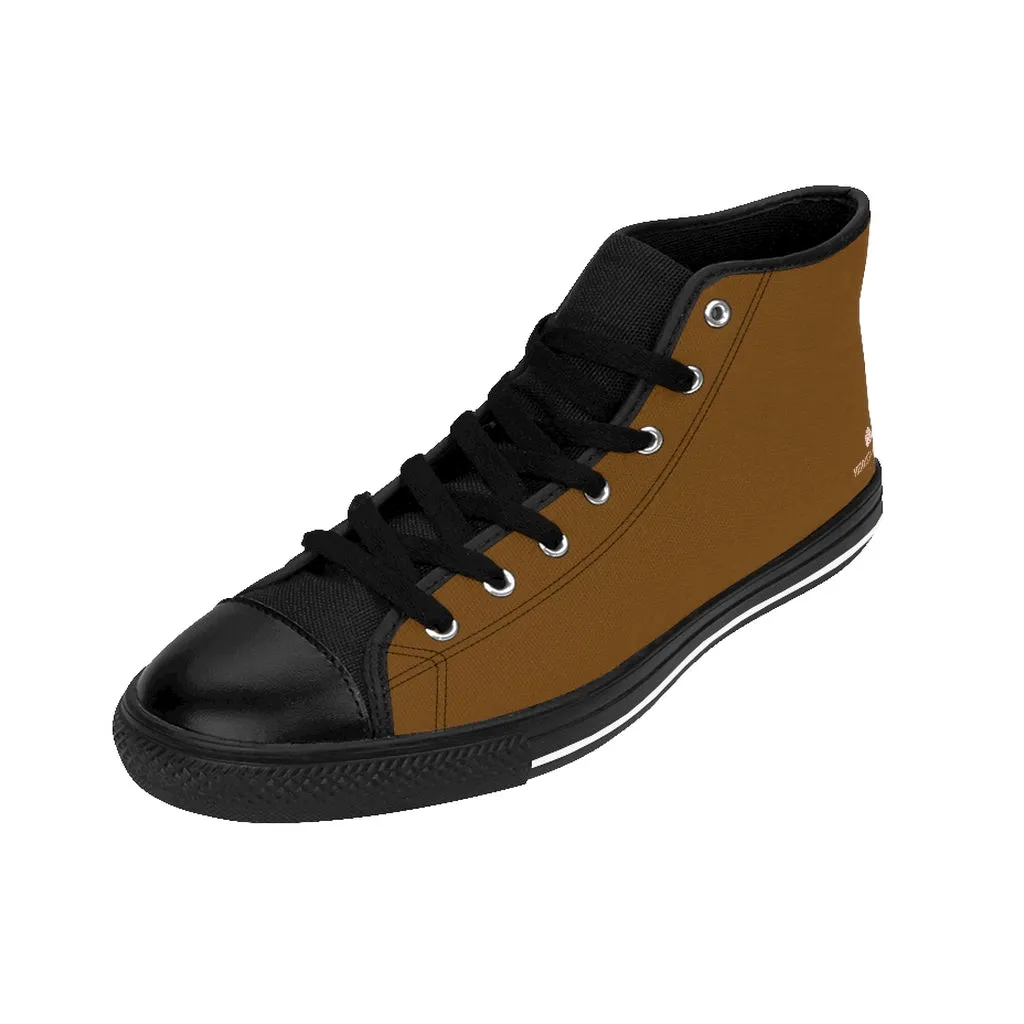 Men's Brown High-top Sneakers, Solid Earth Brown Color Minimalist Designer Tennis Running Shoes