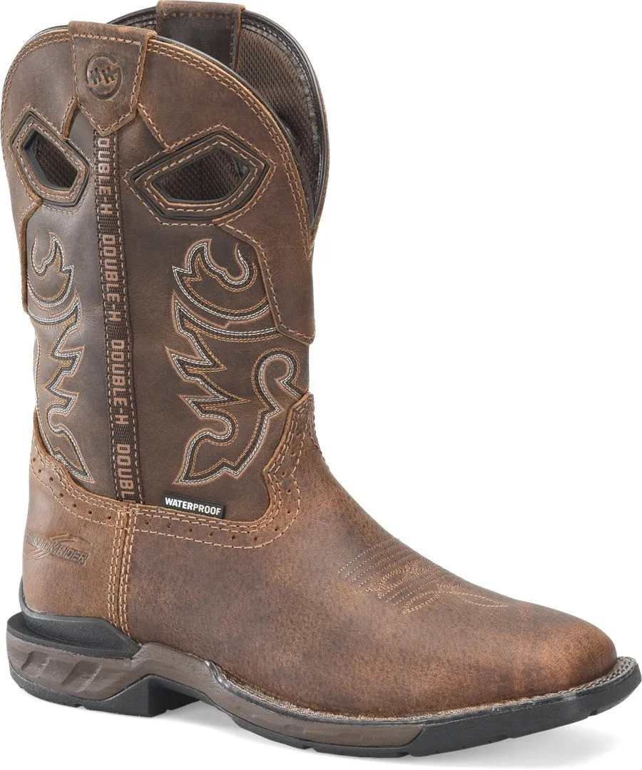 Men's Double H Phantom Rider Brown Wilmore Waterproof Broad Square Toe Roper Boots