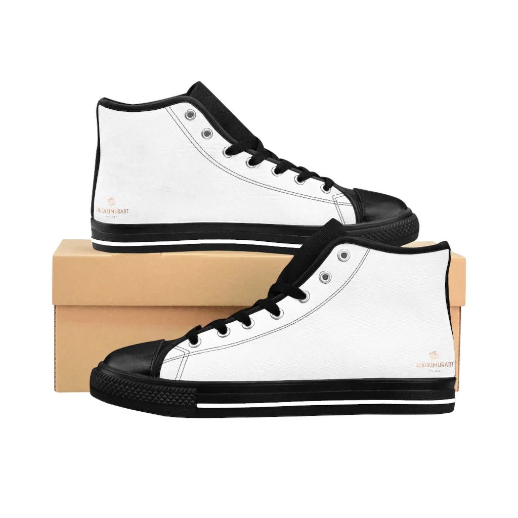 Men's White High-top Sneakers, Solid Color Minimalist Designer Tennis Running Shoes