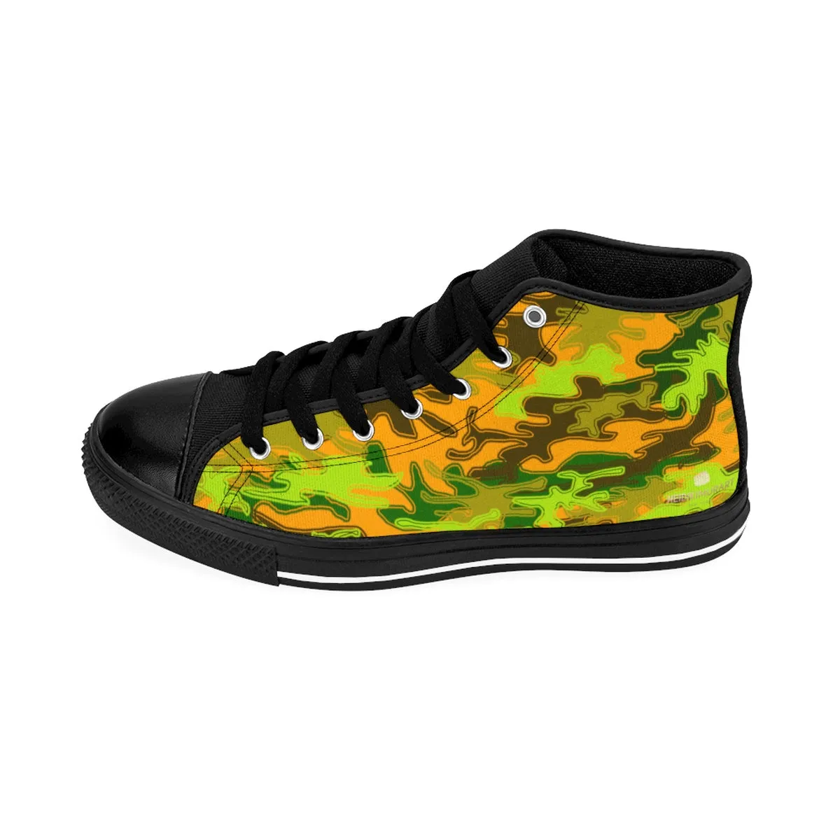 Orange Blue Camo Men's High Tops, Green Camouflage Army Military Print Men's High-top Sneakers Shoes