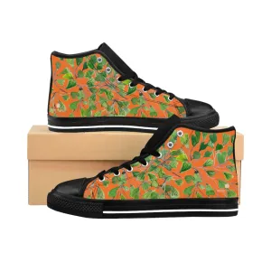 Orange Fern Men's High-top Sneakers, Green Maidenhair Leaf Designer Tennis Running Shoes