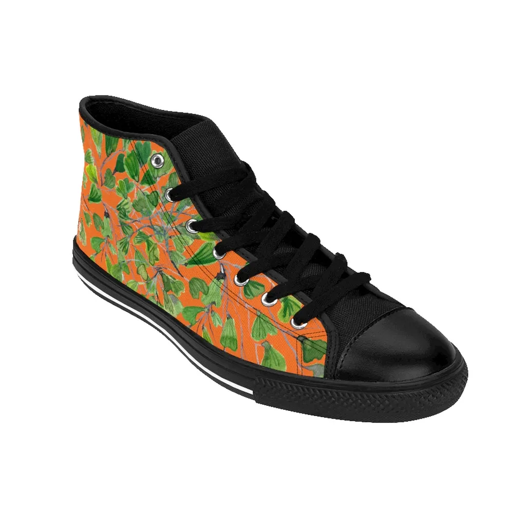 Orange Fern Men's High-top Sneakers, Green Maidenhair Leaf Designer Tennis Running Shoes