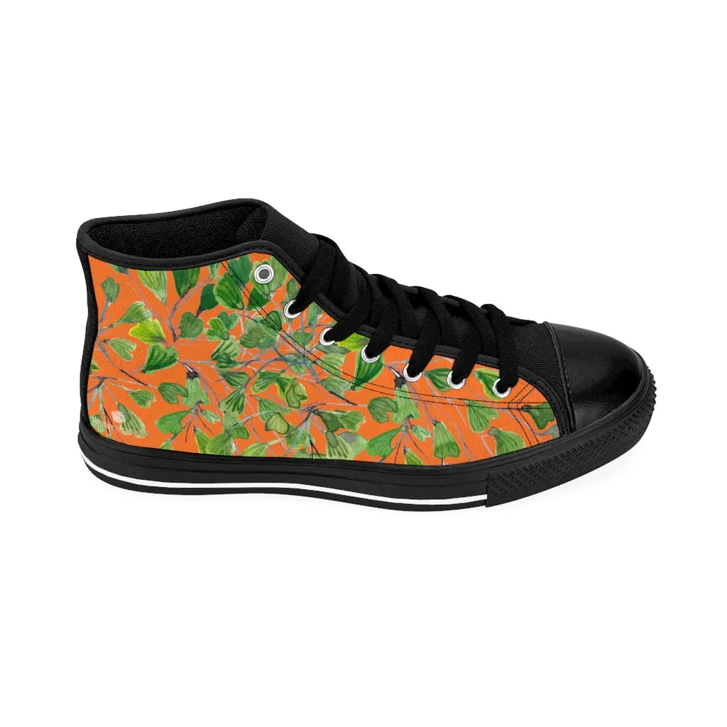 Orange Fern Men's High-top Sneakers, Green Maidenhair Leaf Designer Tennis Running Shoes