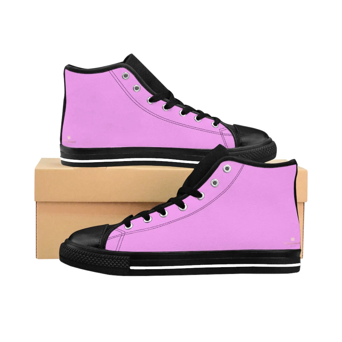 Pink Men's High Tops Shoes, Pink Solid Color Men's High-Top Fashion Sneakers Shoes