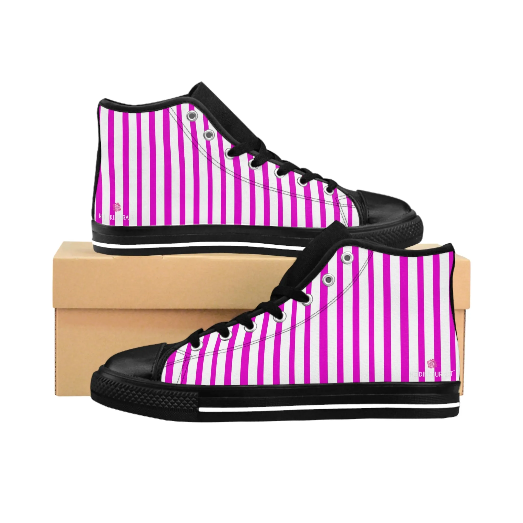 Pink White Striped Men's Sneakers, Modern Stripes Men's Designer Tennis Running Shoes (US Size: 6-14)